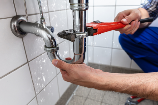Intervention sur la tuyauterie sous un lavabo