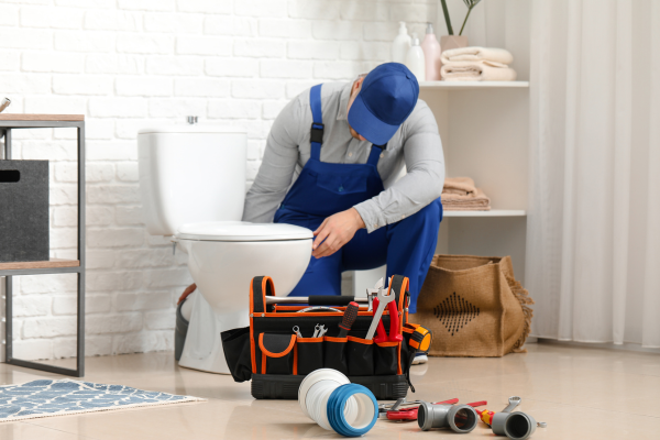 Plombier intervenant sur une installation sanitaire